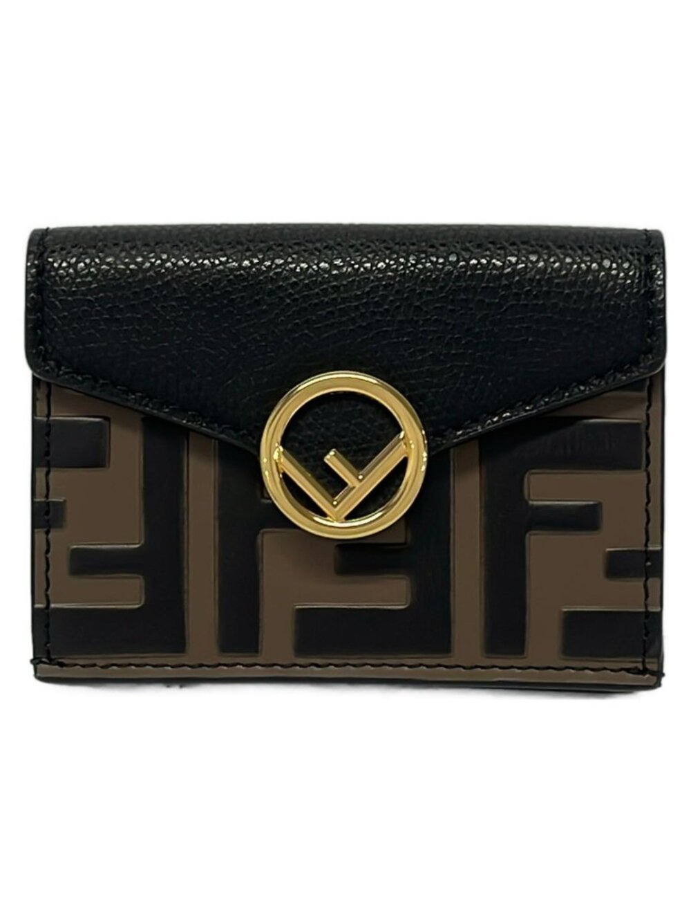 Fendi Trifold Wallet F is Fendi Black Dark Brown Embossed Leather